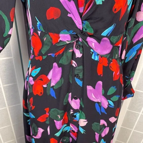 Parker Cora Floral Maxi Dress Black Silk Blend Asymmetric Hem Boho Size 4