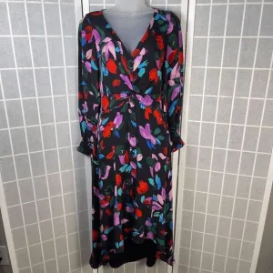 Parker Cora Floral Maxi Dress Black Silk Blend Asymmetric Hem Boho Size 4