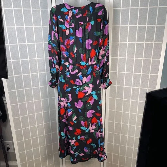Parker Cora Floral Maxi Dress Black Silk Blend Asymmetric Hem Boho Size 4