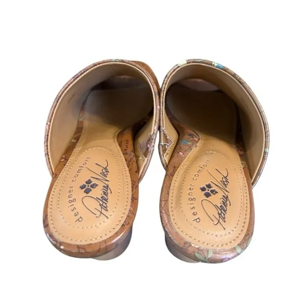 Patricia Nash Floral Map Print Open Toe Heeled Mules Slides Size 8.5