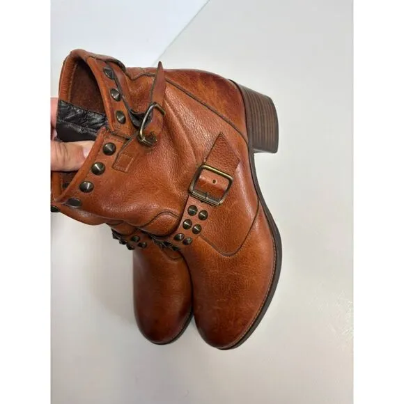 Paul Green Boots Women's size 8 Brown Tan Studded Buckle Leather Western Boho