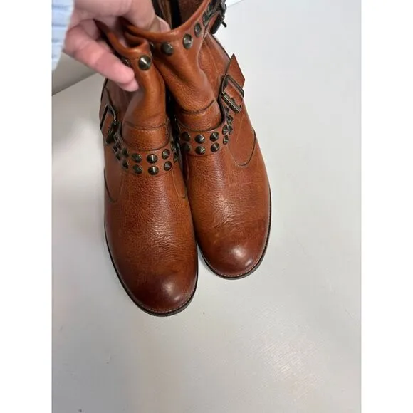 Paul Green Boots Women's size 8 Brown Tan Studded Buckle Leather Western Boho