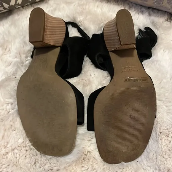 Paul Green High Quality Black Suede Velcro Wood Heel Sandal Shoes Sz 7
