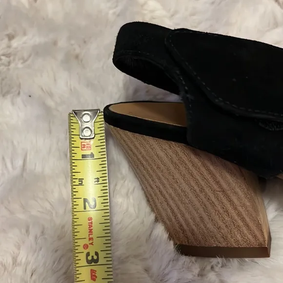 Paul Green High Quality Black Suede Velcro Wood Heel Sandal Shoes Sz 7