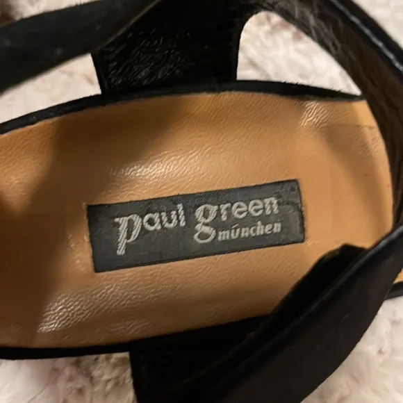 Paul Green High Quality Black Suede Velcro Wood Heel Sandal Shoes Sz 7