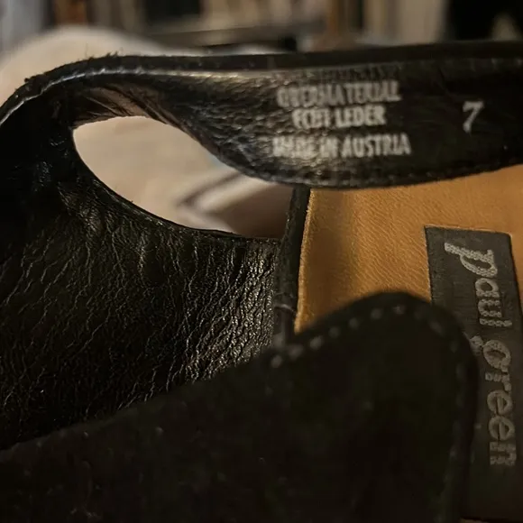 Paul Green High Quality Black Suede Velcro Wood Heel Sandal Shoes Sz 7