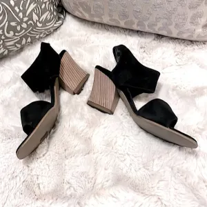 Paul Green High Quality Black Suede Velcro Wood Heel Sandal Shoes Sz 7