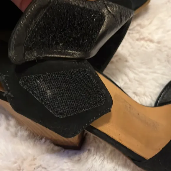 Paul Green High Quality Black Suede Velcro Wood Heel Sandal Shoes Sz 7