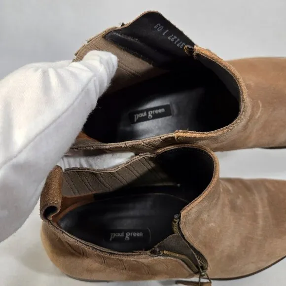 PAUL GREEN Old Money Elevated Basic TAN Suede Leather Chelsea Booties Size 10.5.