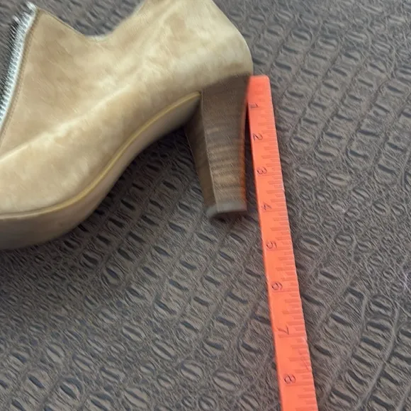 Paul Green Taupe Suede Open Toe Heeled Booties Ankle Boots Zip Peep Toe size 7.5