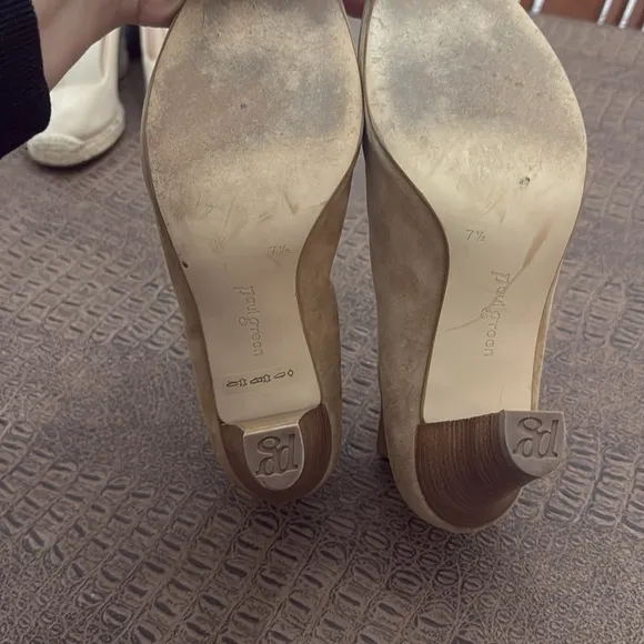Paul Green Taupe Suede Open Toe Heeled Booties Ankle Boots Zip Peep Toe size 7.5