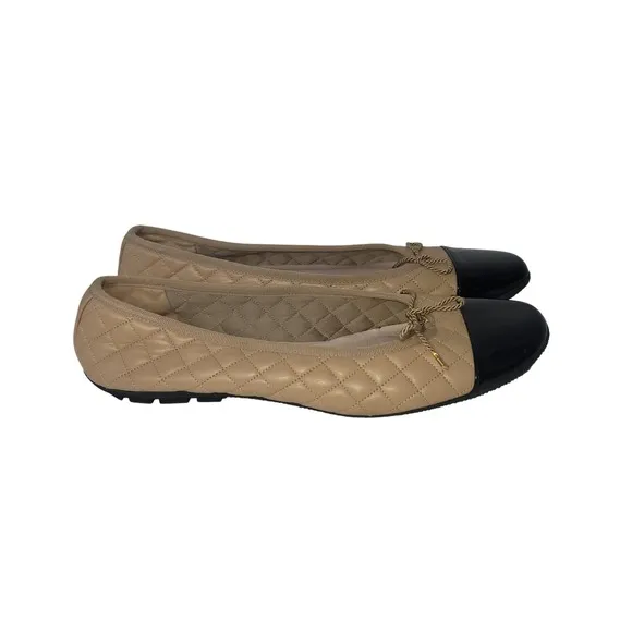 PAUL MAYER Womens's Size 10 Black/Tan Quilted Quilted Ballet Flat Preppy Cottage