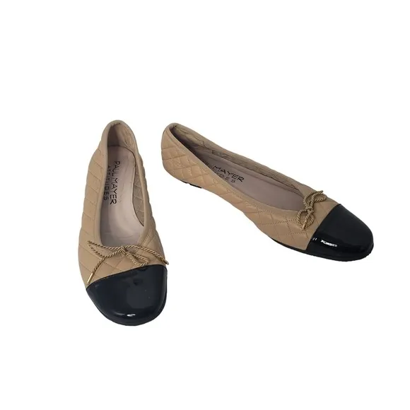 PAUL MAYER Womens's Size 10 Black/Tan Quilted Quilted Ballet Flat Preppy Cottage