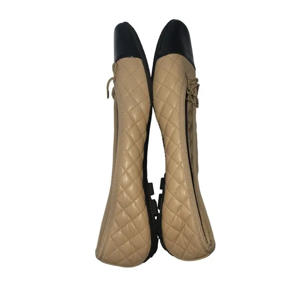 PAUL MAYER Womens's Size 10 Black/Tan Quilted Quilted Ballet Flat Preppy Cottage