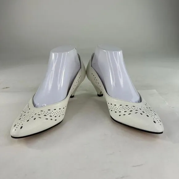 Peacock Alley Women White Leather Pumps US 8.5 M Perforated Dress Shoes Low Heel