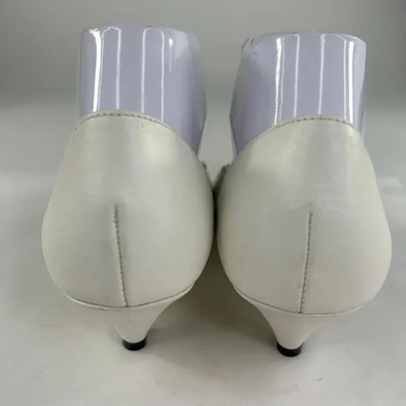 Peacock Alley Women White Leather Pumps US 8.5 M Perforated Dress Shoes Low Heel