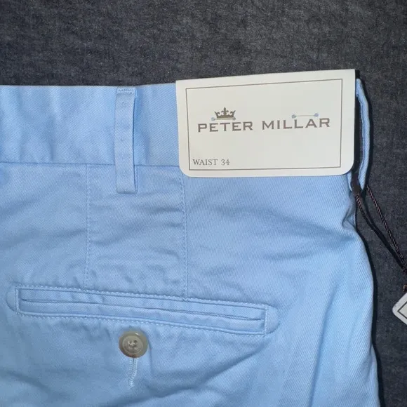 PETER MILLAR Mens Winston Washed Twill Shorts Golf MCOB31 Tarheel Blue Sz 34 NEW