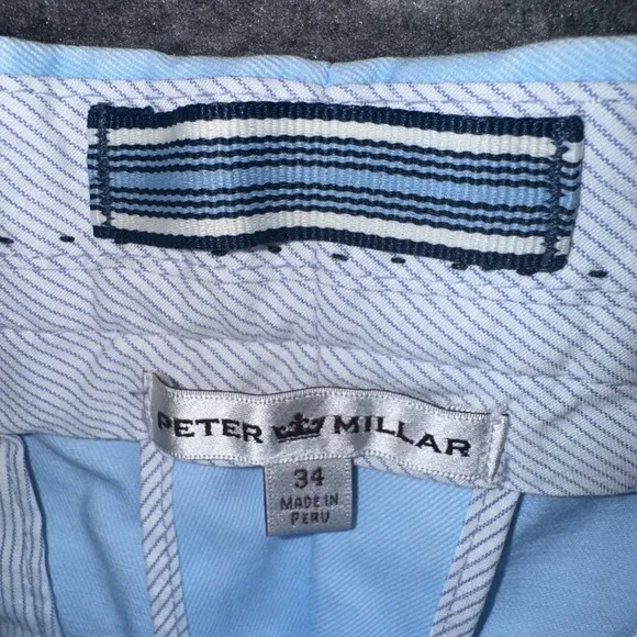 PETER MILLAR Mens Winston Washed Twill Shorts Golf MCOB31 Tarheel Blue Sz 34 NEW