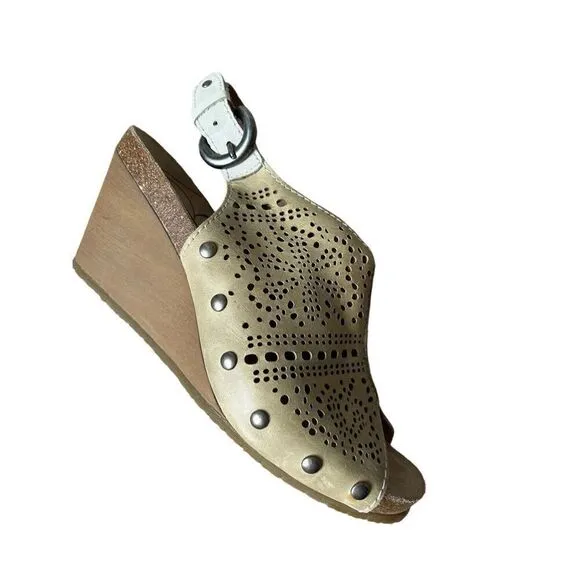 Pikolinos Benissa Perforated Leather Slingback Wedge Sandals size 39 US 8.5