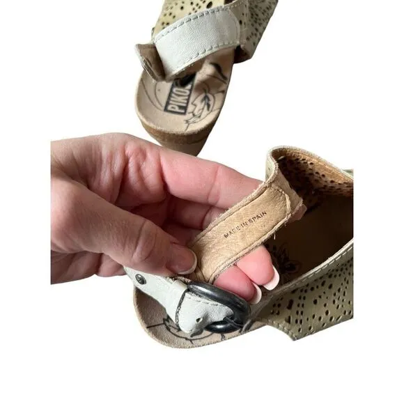 Pikolinos Benissa Perforated Leather Slingback Wedge Sandals size 39 US 8.5