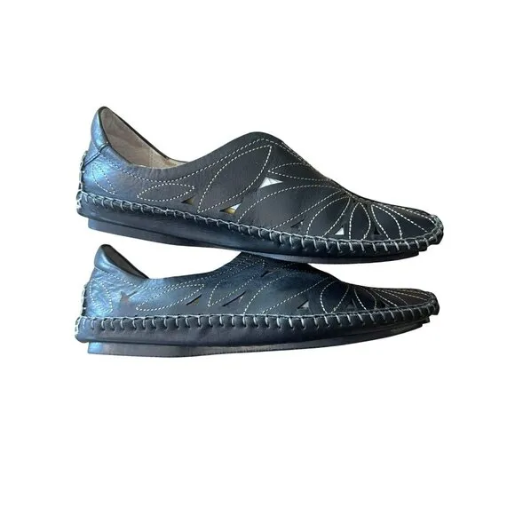 Pikolinos Black Leather Jerez Moccasin Slipon Shoes Women's 6.5-7 EU37 Loafer