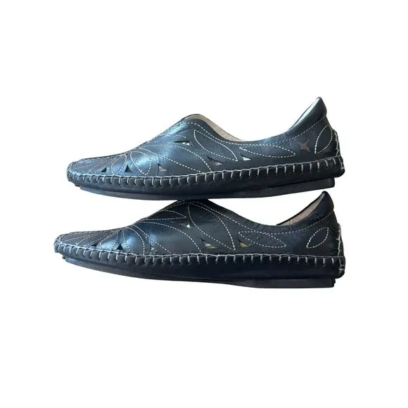 Pikolinos Black Leather Jerez Moccasin Slipon Shoes Women's 6.5-7 EU37 Loafer