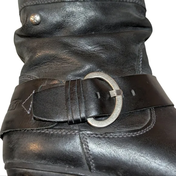 Pikolinos Brujas Black Leather Boots Harness Western Boho size 38 US 7.5-8