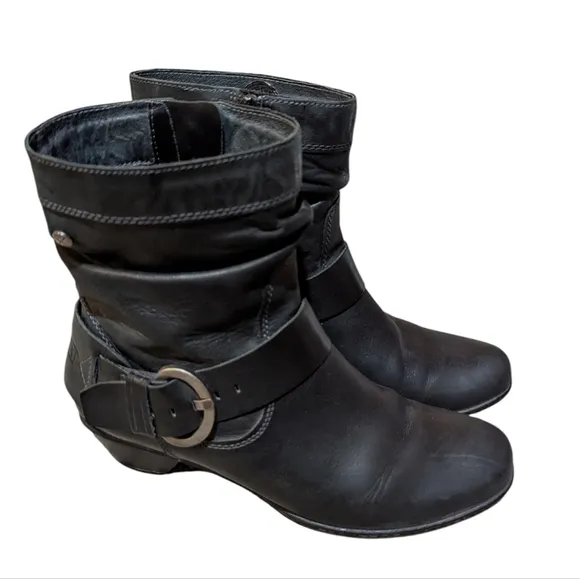 Pikolinos Brujas Black Leather Boots Harness Western Boho size 38 US 7.5-8