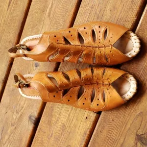 PIKOLINOS Camel Tan Cutout Leather Open-Toe Sling-Back Sandals sz 42/11.5-12