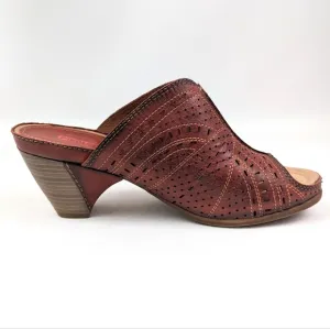 Pikolinos Perforated Leather Mule Open Toe Clog Stacked Heel Boho Hippie Red 8.5