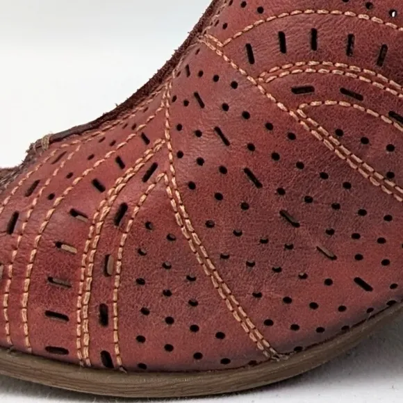 Pikolinos Perforated Leather Mule Open Toe Clog Stacked Heel Boho Hippie Red 8.5