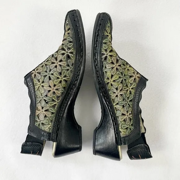 Pikolinos Romana Slingback Sandals Green Floral Cutout Slip On Heels Pumps 37