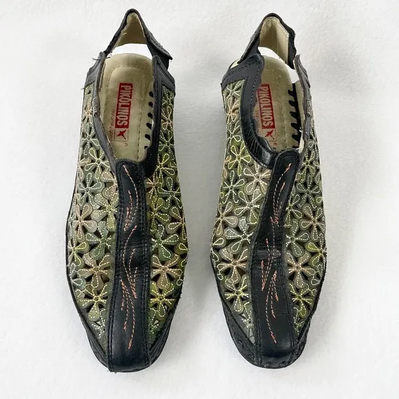 Pikolinos Romana Slingback Sandals Green Floral Cutout Slip On Heels Pumps 37
