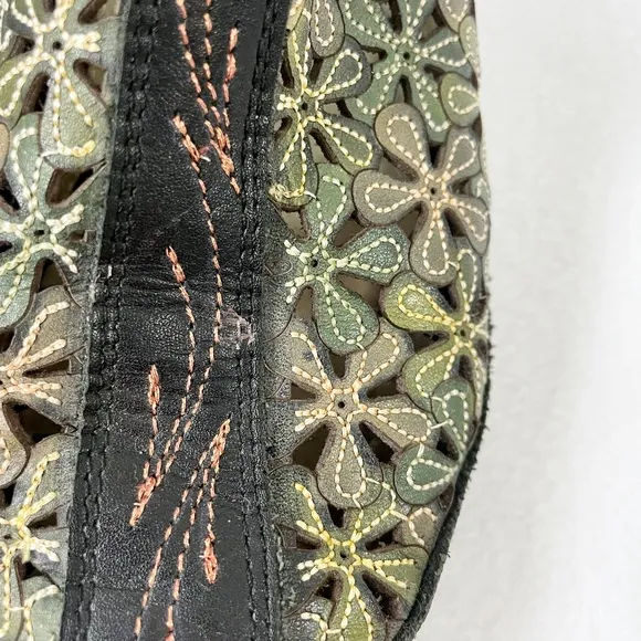 Pikolinos Romana Slingback Sandals Green Floral Cutout Slip On Heels Pumps 37