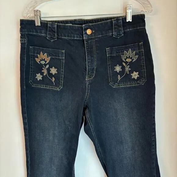 Pilcro Yaya Crop Flare Embroidered Jeans Anthropologie Women boho flower size 30