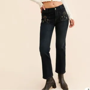 Pilcro Yaya Crop Flare Embroidered Jeans Anthropologie Women boho flower size 30