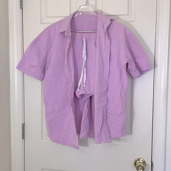 Pink Pajama Set Shirt Shorts Size Medium