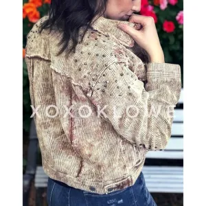 POL Golden Tan Vintage Washed Studded Corduroy Jacket Relaxed Fit