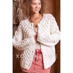 POL Ivory Crochet Pom Pom Cardigan Button Front Relaxed Fit