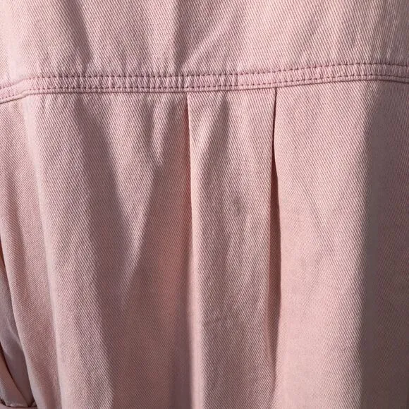 POL Light Pink Oversized Boho Cowgirl Western Distressed Denim Jacket Shirt Sz L
