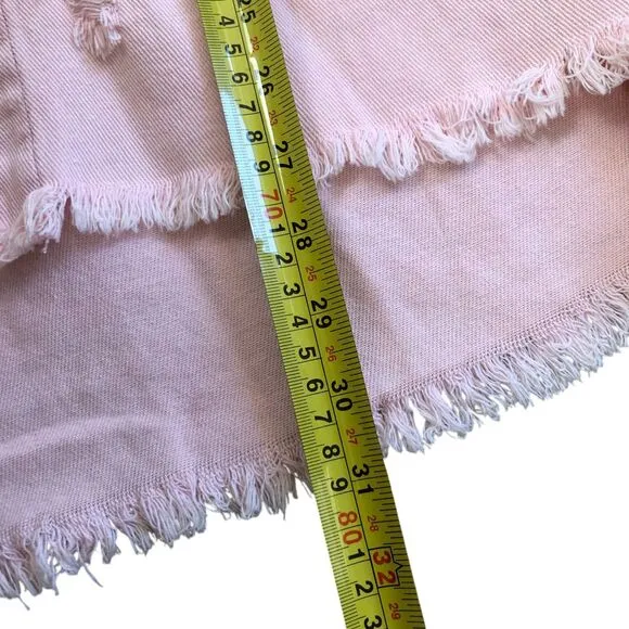 POL Light Pink Oversized Boho Cowgirl Western Distressed Denim Jacket Shirt Sz L