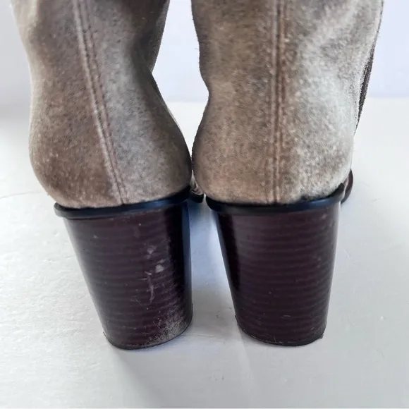 Pollini Suede Heeled Ankle Boots Braided Detail in Taupesize 8.5