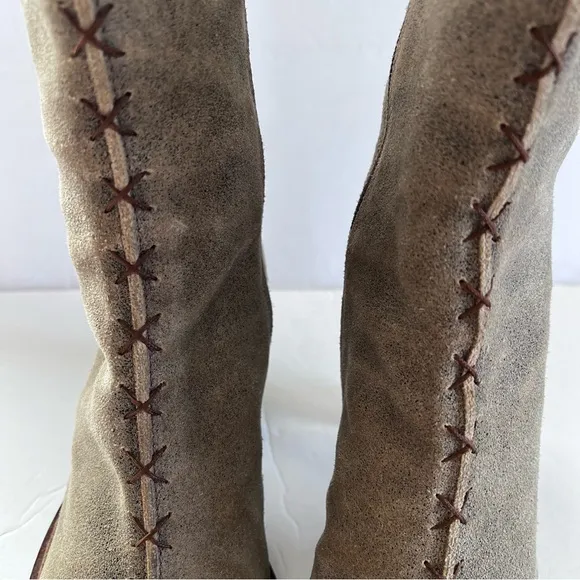 Pollini Suede Heeled Ankle Boots Braided Detail in Taupesize 8.5