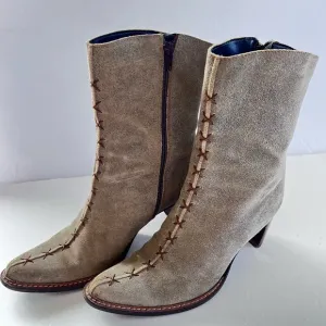 Pollini Suede Heeled Ankle Boots Braided Detail in Taupesize 8.5