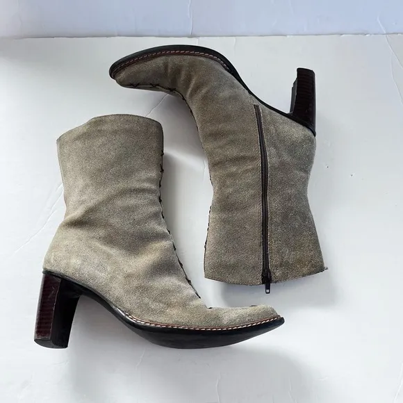 Pollini Suede Heeled Ankle Boots Braided Detail in Taupesize 8.5
