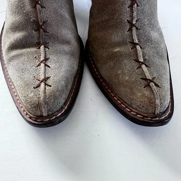 Pollini Suede Heeled Ankle Boots Braided Detail in Taupesize 8.5