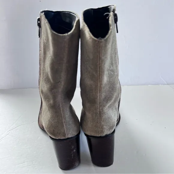 Pollini Suede Heeled Ankle Boots Braided Detail in Taupesize 8.5