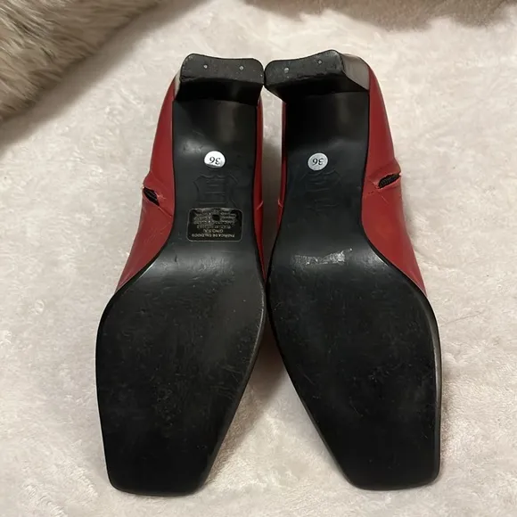 Pollini Vintage Red Leather Ankle Boots Sz 36