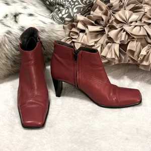 Pollini Vintage Red Leather Ankle Boots Sz 36