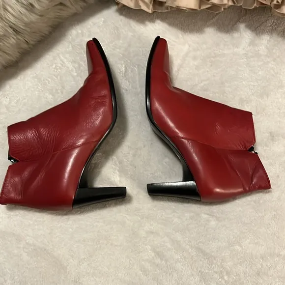 Pollini Vintage Red Leather Ankle Boots Sz 36